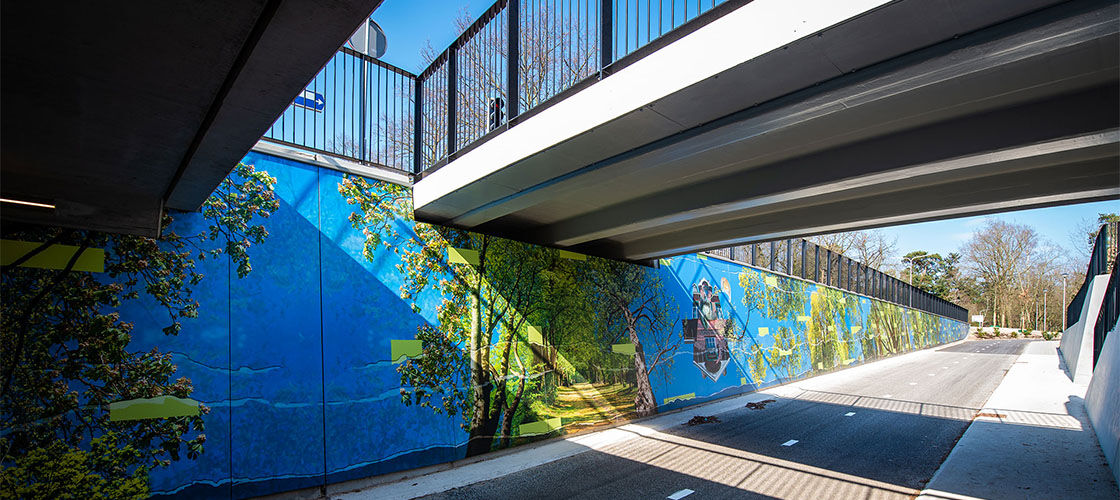 Artist Toos van Poppel created a collage from photos she took of trees, plants and iconic buildings along Utrechtseweg.